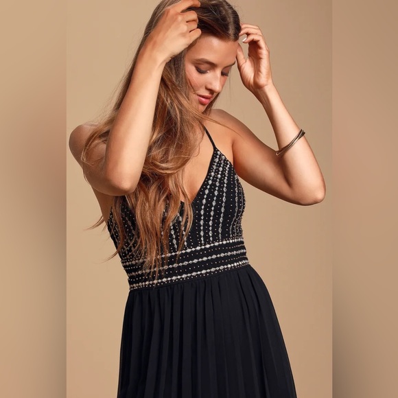 NWT Lulu’s Glamorous Gala Black Embroidered Maxi Dress - Picture 9 of 11